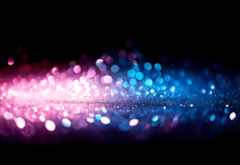 Poster - Sparkling glitter with pink and blue bokeh on a black background.