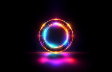 Aufkleber - A glowing, iridescent circle of light on a black background.