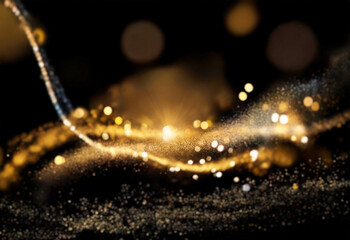 Poster - Golden glitter and bokeh lights illuminate a dark background, creating a shimmering and festive atmosphere.