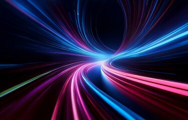 Poster - abstract design featuring vibrant blue, pink, and purple streaks of light moving in a swirling patte