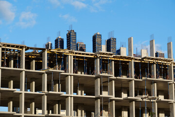 Unfinished construction of dwelling house. New reinforced concrete building