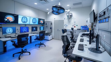 Poster - A cognitive neuroscience lab with brain imaging devices, where researchers are studying the human brain and its functions