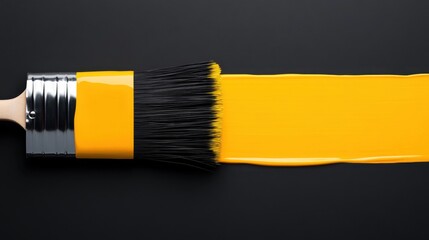 Vivid yellow paint brush stroke on black background