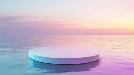 Poster - Futuristic 3D render featuring a round platform on water with glass panels