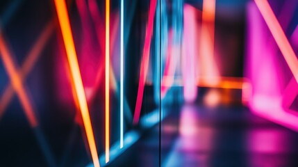 Aufkleber - Geometric abstract shapes illuminated by advanced technology light patterns, creating a sleek and modern look