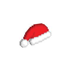 Poster - isometric 3d pixel christmas hat icon. Vector pixel art christmas hat 8 bit logo for game  