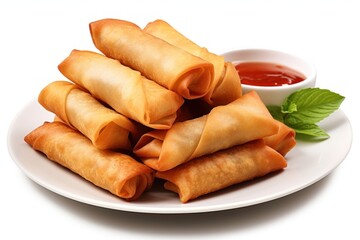 Poster - Food white background spring roll appetizer.