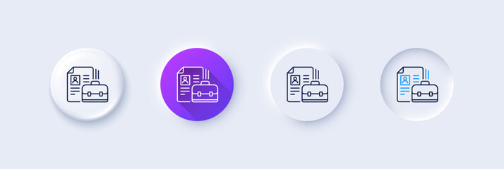 Poster - business case with cv line icon. neumorphic, purple gradient, 3d pin buttons. portfolio symbol. vaca
