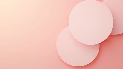 Poster - Three-dimensional circles are casting soft shadows on a gradient pink background, creating a serene and minimalist aesthetic. The image offers ample copy space for text or design elements