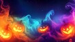 © Muhammad - A colorful Halloween card with glowing abstract pumpkins and swirling neon mist in shades of orange, purple, and blue, set against a dark starry night sky.