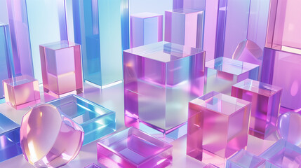 Fototapete - 3d wallpaper Abstract background with glassy geometric blocks, modern business background 