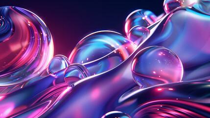 Poster - 3d wallpaper with glassy Abstract iridescent shape, business background 