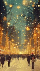 Wall Mural - Twinkling Streets, Christmas lights