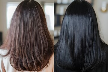 Hair color change from brown to black. Dramatic shade transformation