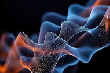 Poster - A vibrant exploration of colorful abstract waves, showcasing a blend of blue and orange hues against a dark background, creating a mesmerizing flowing effect.
