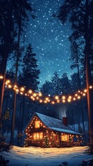 Wall Mural - Starry Night, Christmas lights