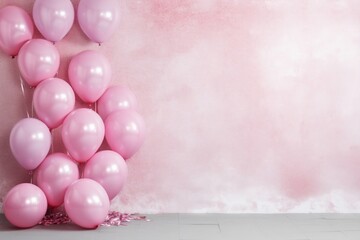 Poster - Balloons and glitter border backgrounds pink wall.