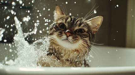 Poster - Playful Cat Enjoying Splash in Water