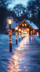 Wall Mural - Enchanting Pathway, Christmas lights