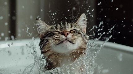 Poster - Cat Enjoying a Splash in the Water