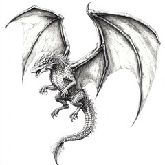 Sticker - a drawing of a dragon with wings spread