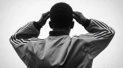 Wall Mural - a man in a jacket is holding his head