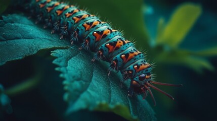 Poster - Colorful Caterpillar on Green Leaf