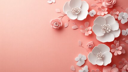 Fototapete - International Women's Day banner elegant floral accents on a soft pink background Blank space for text and celebration details emphasizing the theme of empowerment