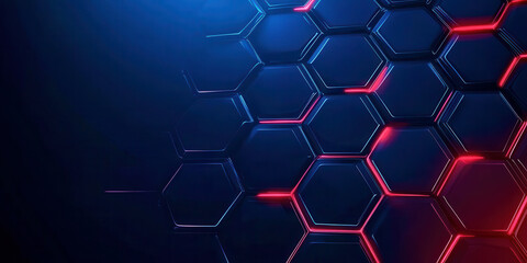 Poster - A blue and red hexagonal pattern with a blue background