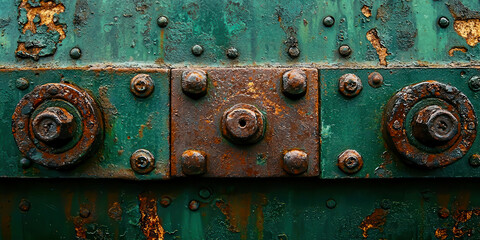 Poster - A rusty metal object with three bolts and a keyhole