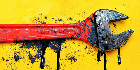 Poster - A red wrench with black paint dripping from it