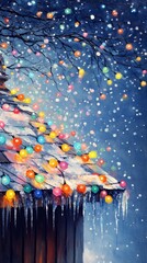 Wall Mural - Sparkling Rooftop, Christmas lights