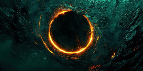 Canvas Print - A large circle of fire is in the middle of a body of water