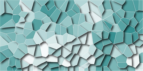 Poster - Light mint-colored broken stained glass background with white lines. Seamless pattern with 3D shapes, vintage background. Geometric retro tile pattern with 3D shapes and a vintage quartz surface.