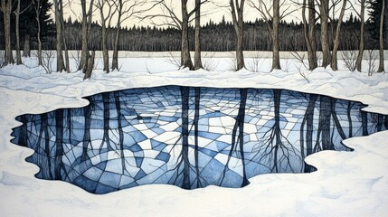 Sticker - Winter's Reflection, Frozen lakes