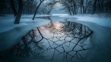 Sticker - Winter's Reflection, Frozen lakes