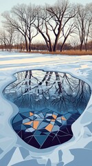 Sticker - Winter's Reflection, Frozen lakes