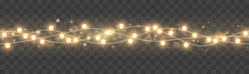 Wall Mural - christmas decoration shining light garland with sparkles seamless pattern on dark background