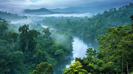 Wall Mural - Serene River Winding Through Lush Rainforest