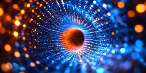 Poster - Abstract spiral background with colorful neon lights on a dark blue, purple and orange colored background