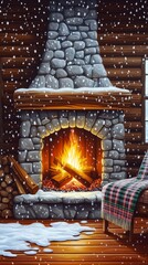 Canvas Print - Winter Retreat, Cozy fireplaces