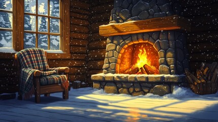 Sticker - Winter Retreat, Cozy fireplaces