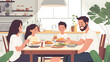 © MakeitEasy - Family enjoying a joyful breakfast together at a warm kitchen table filled with delicious food and laughter.