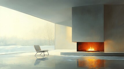 Canvas Print - Fireside Reflection, Cozy fireplaces