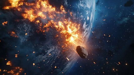 Wall Mural - an asteroid hitting the earth.