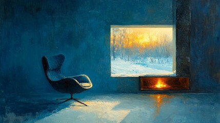 Canvas Print - Fireside Reflection, Cozy fireplaces