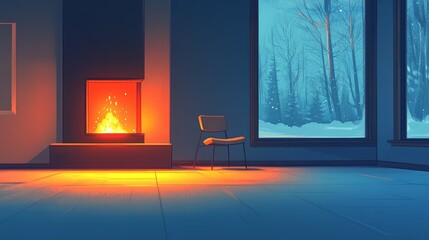 Sticker - Fireside Reflection, Cozy fireplaces