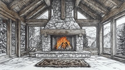 Wall Mural - Rustic Glow, Cozy fireplaces