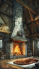 Sticker - Rustic Glow, Cozy fireplaces