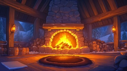 Sticker - Rustic Glow, Cozy fireplaces